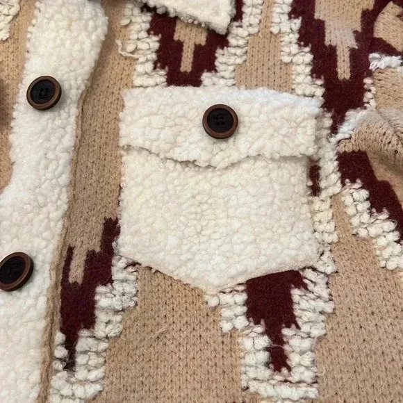 Sweeney Sherpa TrimVici Collection Jacket Sweater with Buttons women size small - Picture 7 of 11